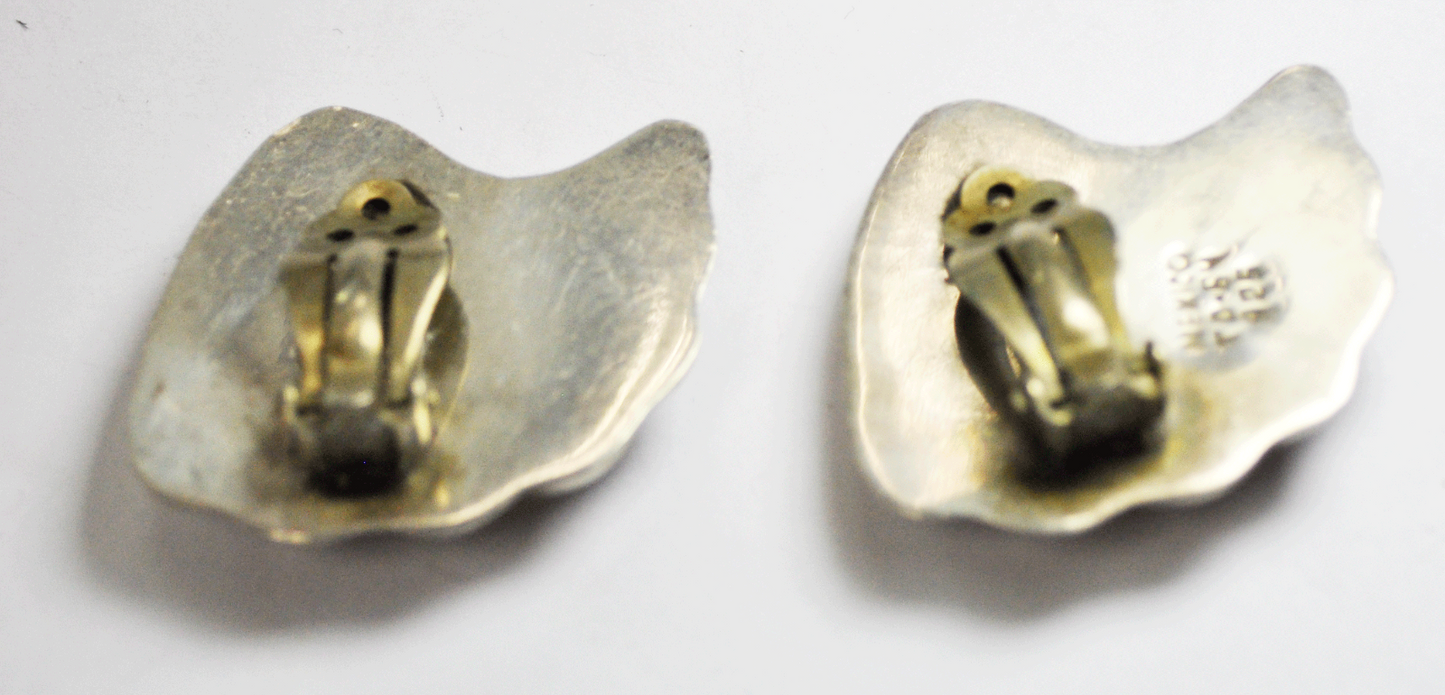 Beautiful Sterling Silver Mexico Wave Shell Hollow 31mm Earrings Clip On TD-64