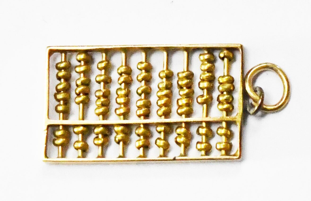 14k Yellow Gold KC Abacus Movable Bead Rectangle Charm 22mm x 11mm