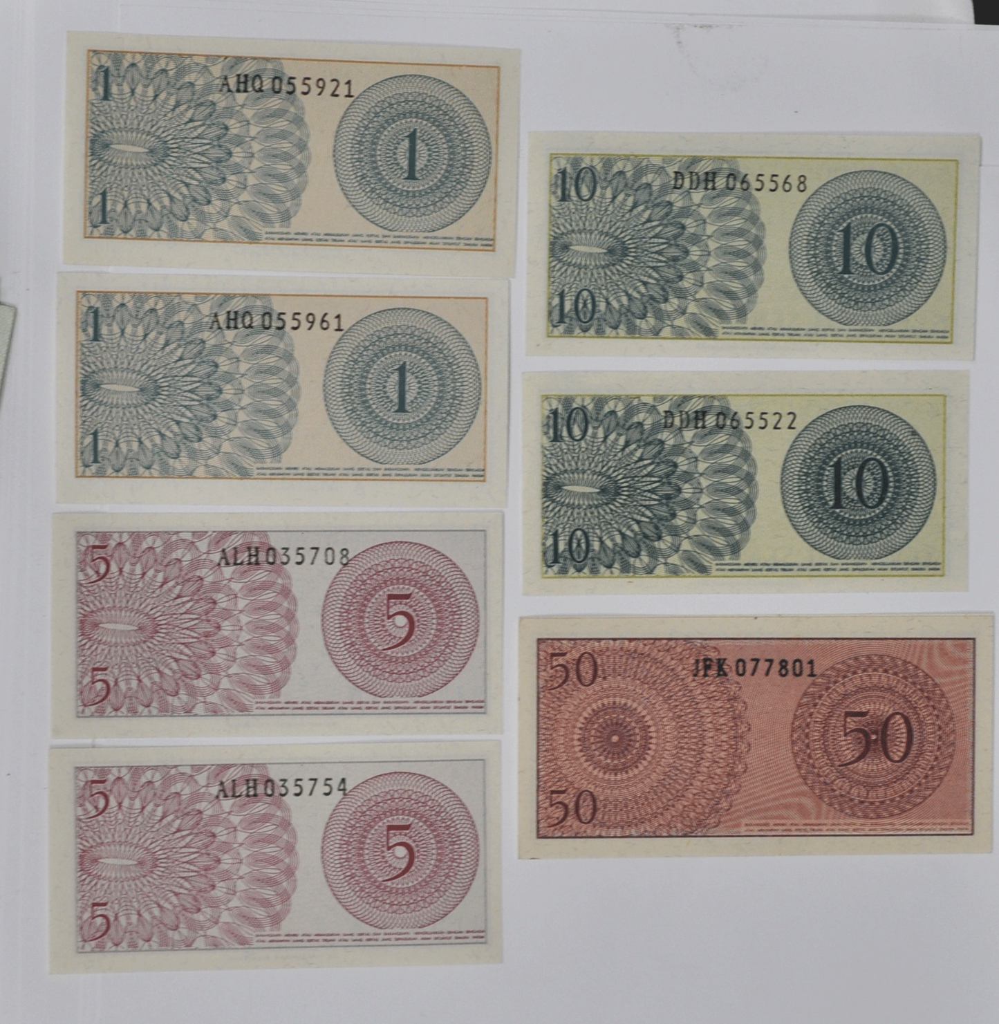 1964 Indonesia 1 5 10 & 50 Sen Uncirculated 7 Notes