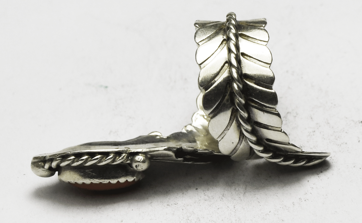 Sterling Eddie Chee Elongated Coral Bypass Ring 43mm Size 7-1/2