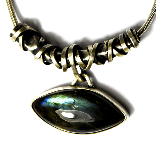 Sterling Silver Ivey Labradorite Slider 31mm Pendant 31mm 15.5" Necklace