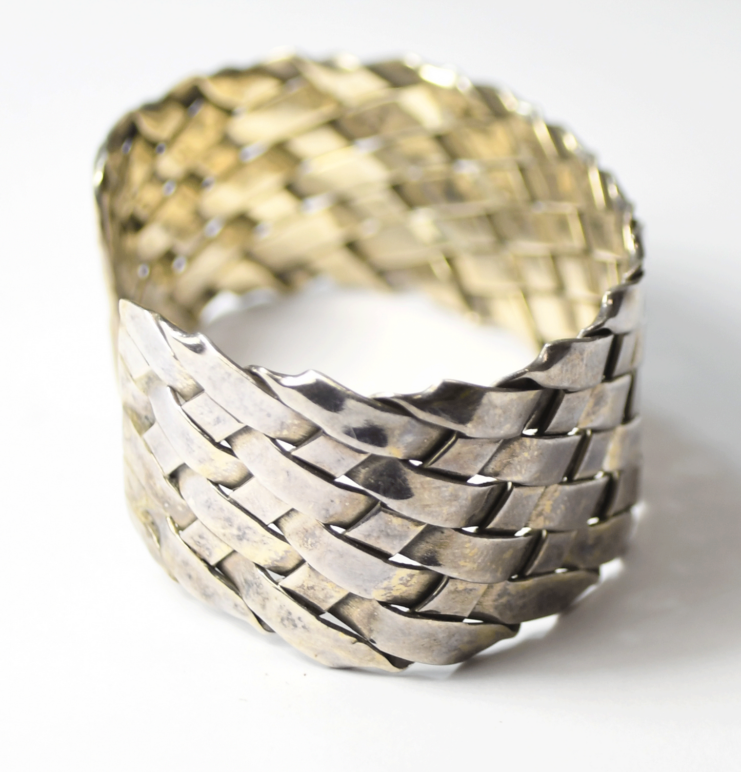 Sterling Silver Mesh Backet Weave Cuff Bracelet 25mm 7" Wrist 38.5g