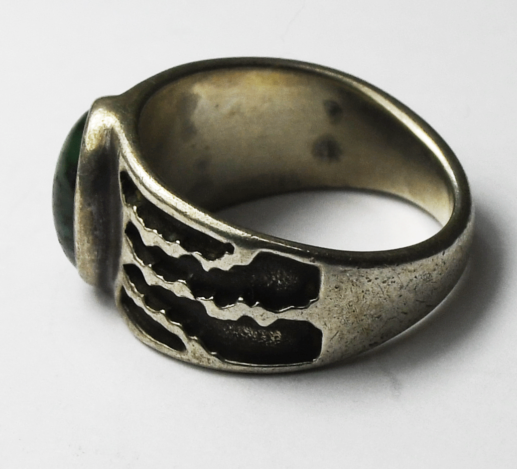Sterling Silver Saxton Green Turquoise Tiger Stripe Ring 10mm Size 5