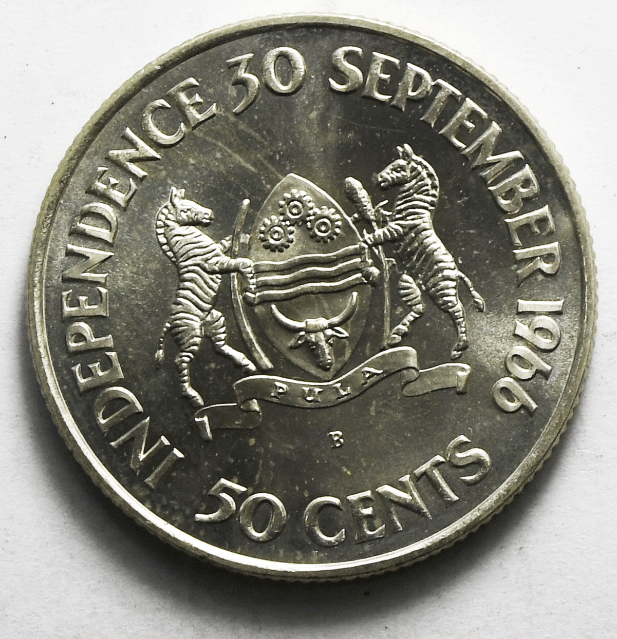 1966 B Botswana 50 Cents Silver Coin KM#