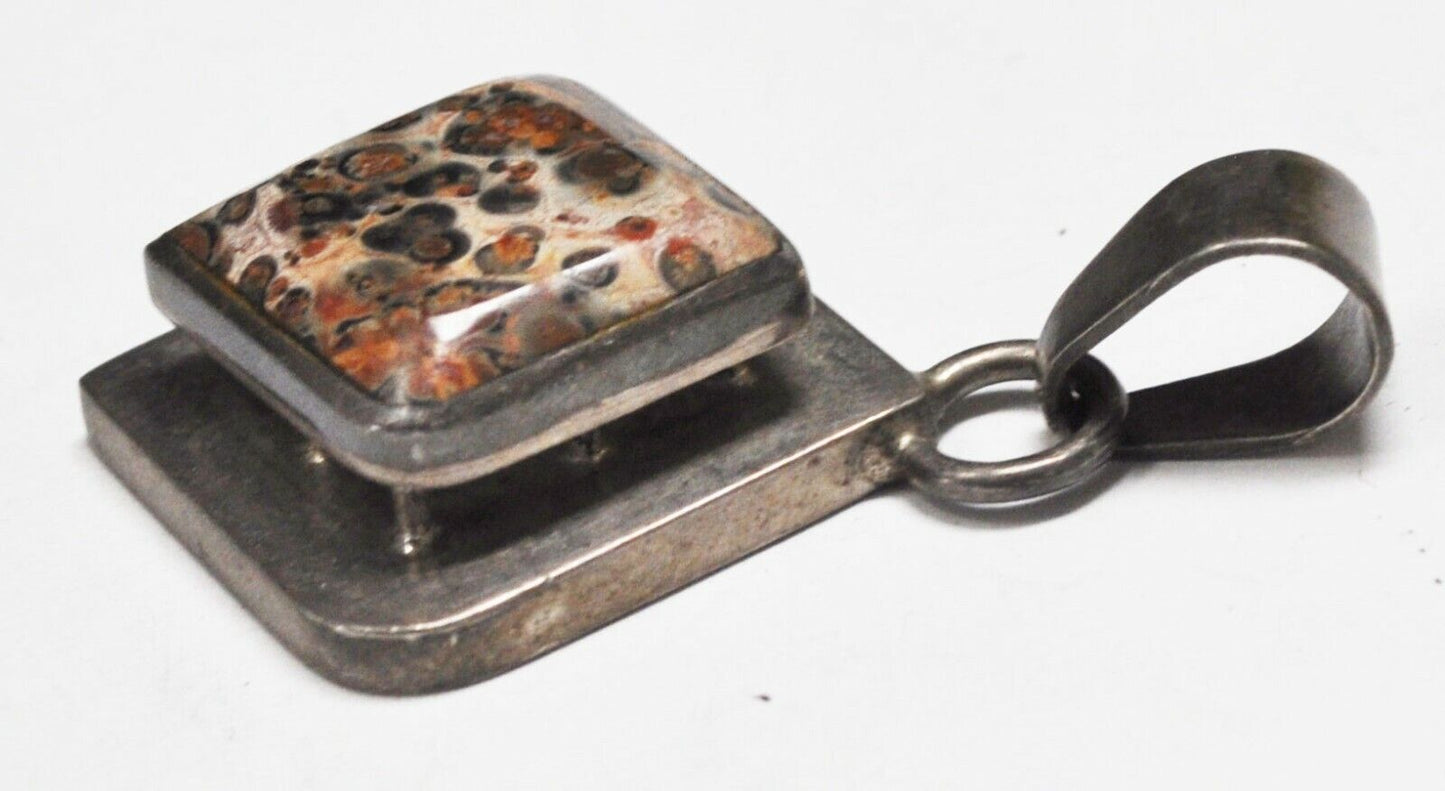 Sterling TB-26 Mexico Square Leopard Skin Jasper 62mm x 37mm Pendant 9mm Bale