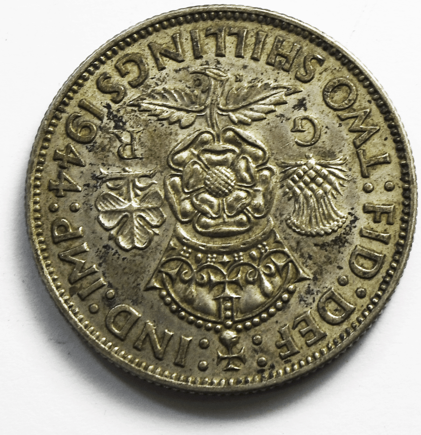 1944 Great Britain Silver One Florin Two Shillings Coin KM# 855