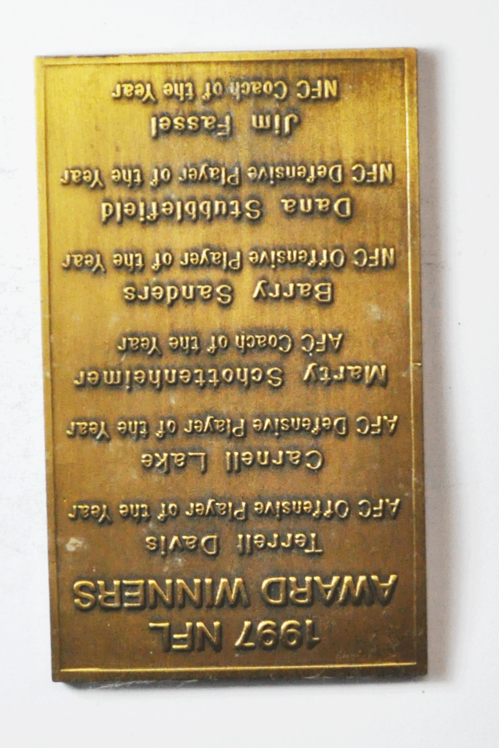 NFL 28th Salute Football KC 1997 Barry Sanders Terrell Davis 1-3/4 x 3"