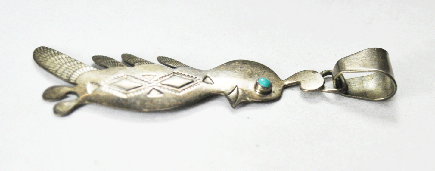 Sterling Turquoise Eye Bird Etched Pendant 78 x 29mm Large Bale