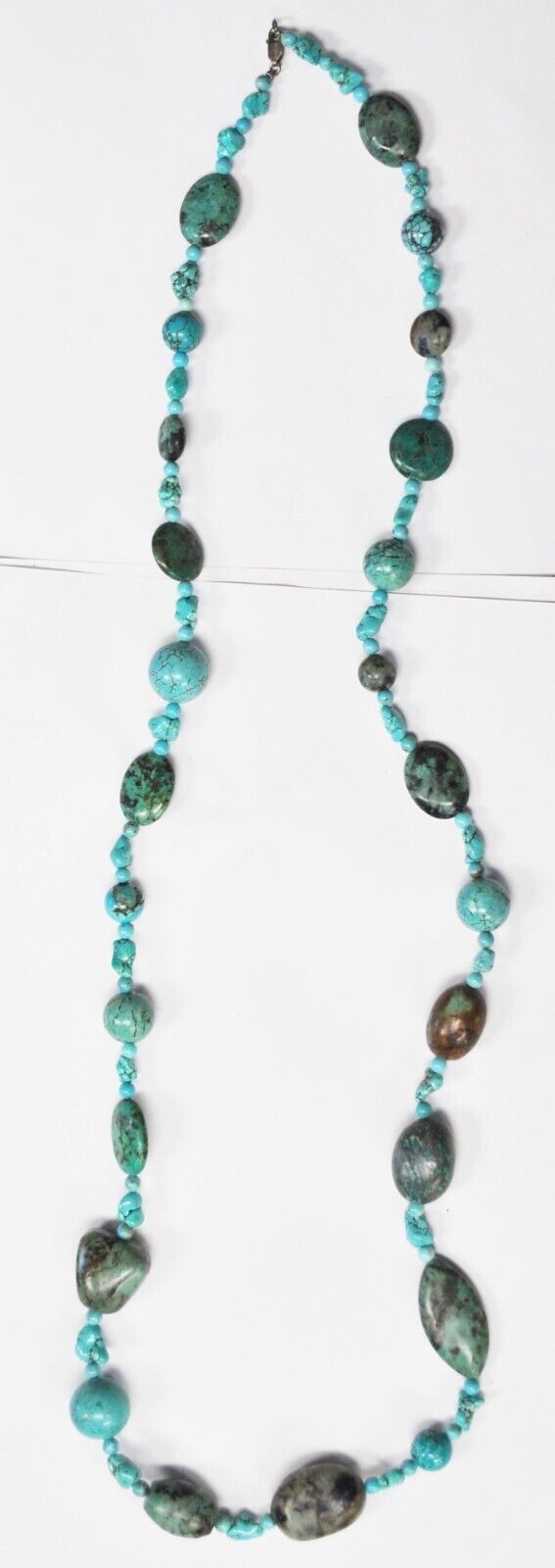 Sterling Silver Turquoise Beaded Necklace 18mm 34.5"