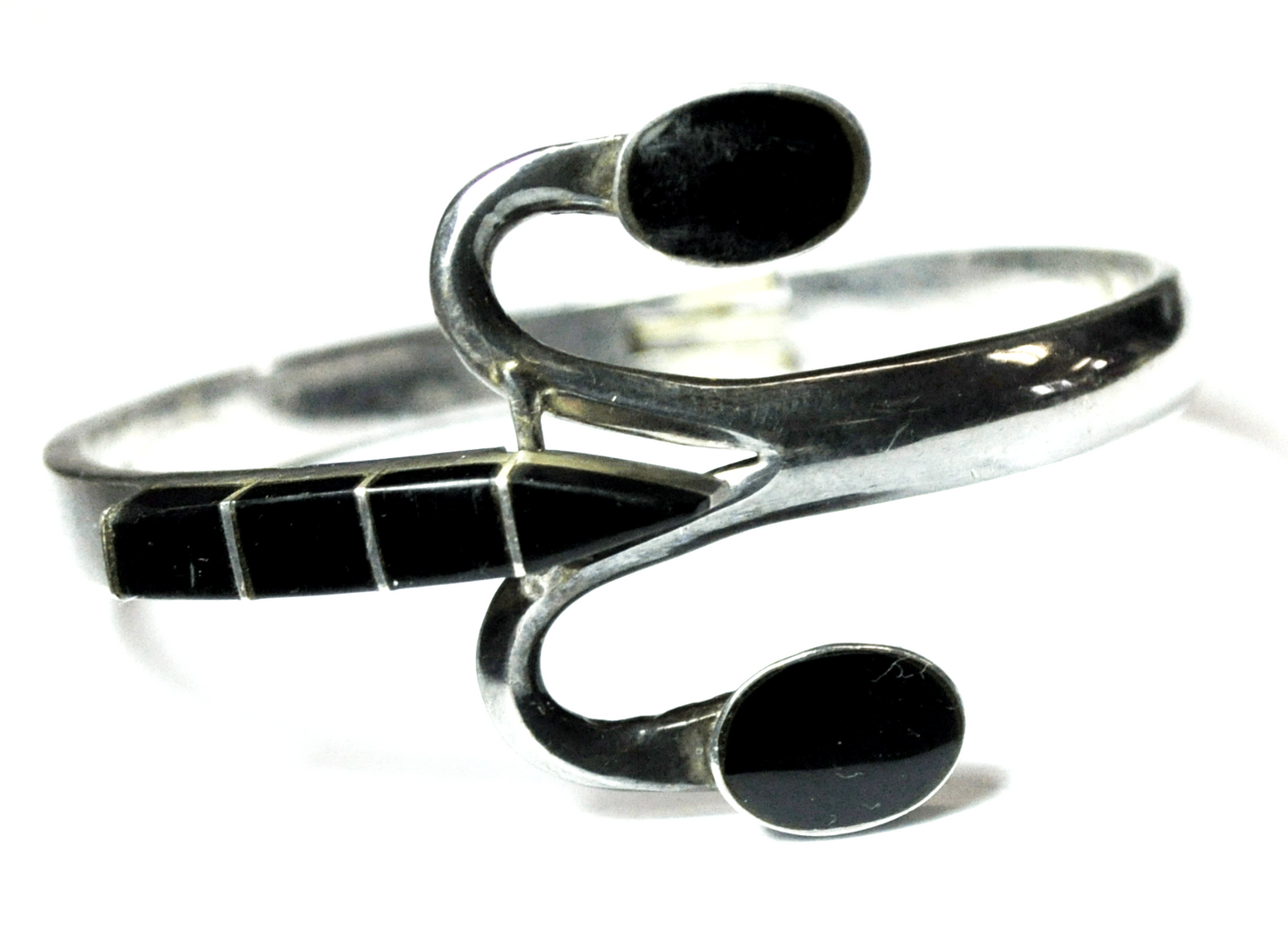 Sterling TJ-63 Black Onyx Bicycle Handle Inlay Bracelet 40mm 7" Wrist 42.2g