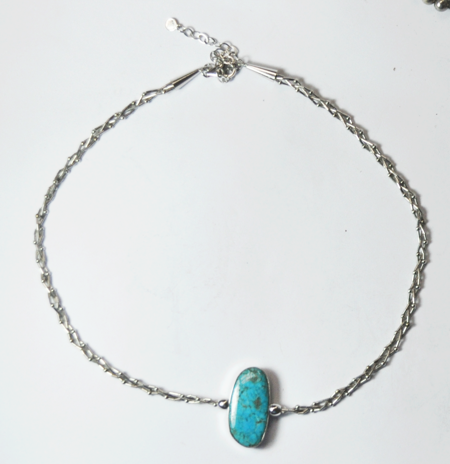 Sterling Silver Reversible Light & Dark Blue Turquoise 32mm Pendant 21" Necklace