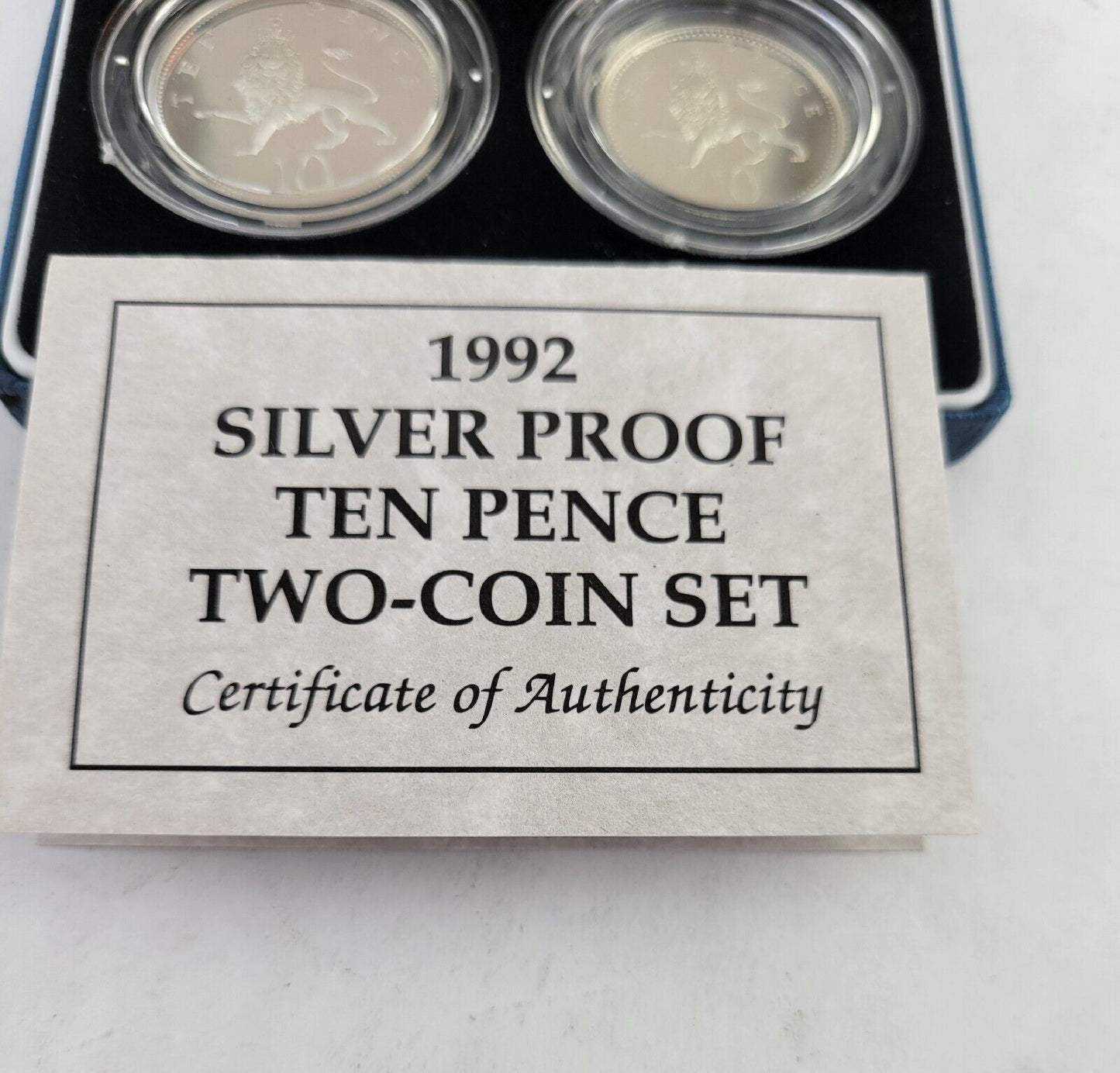 1992 Silver Proof Ten Pence Two Coin Set, Great Britain Royal Mint Boxed w/Cert