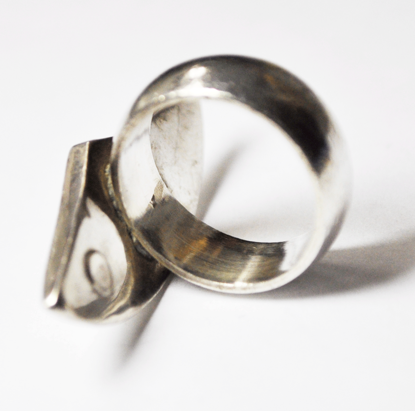 Sterling Silver Dumortierite Crescent Abstract Elongated Ring 37mm Size 7