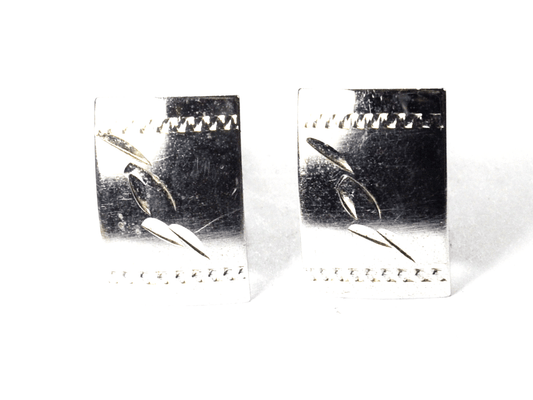 Sterling Silver Diamond Cut Rectangle Cufflinks 20mm x 13mm Good Shape