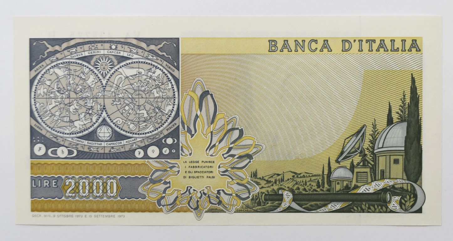 1973 2000 Two Thousand Lire Uncirculated Banknote VA 438775 H