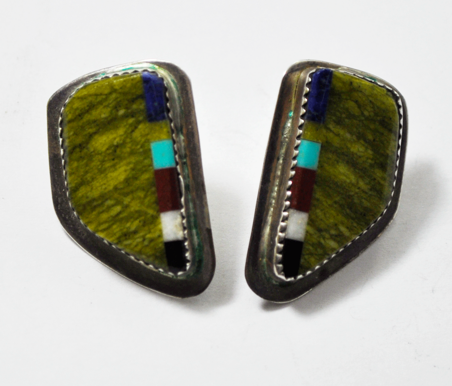 Sterling Silver Lime Green Micro Multi Stone Stripe Inlay NC 29mm Nancy Custer