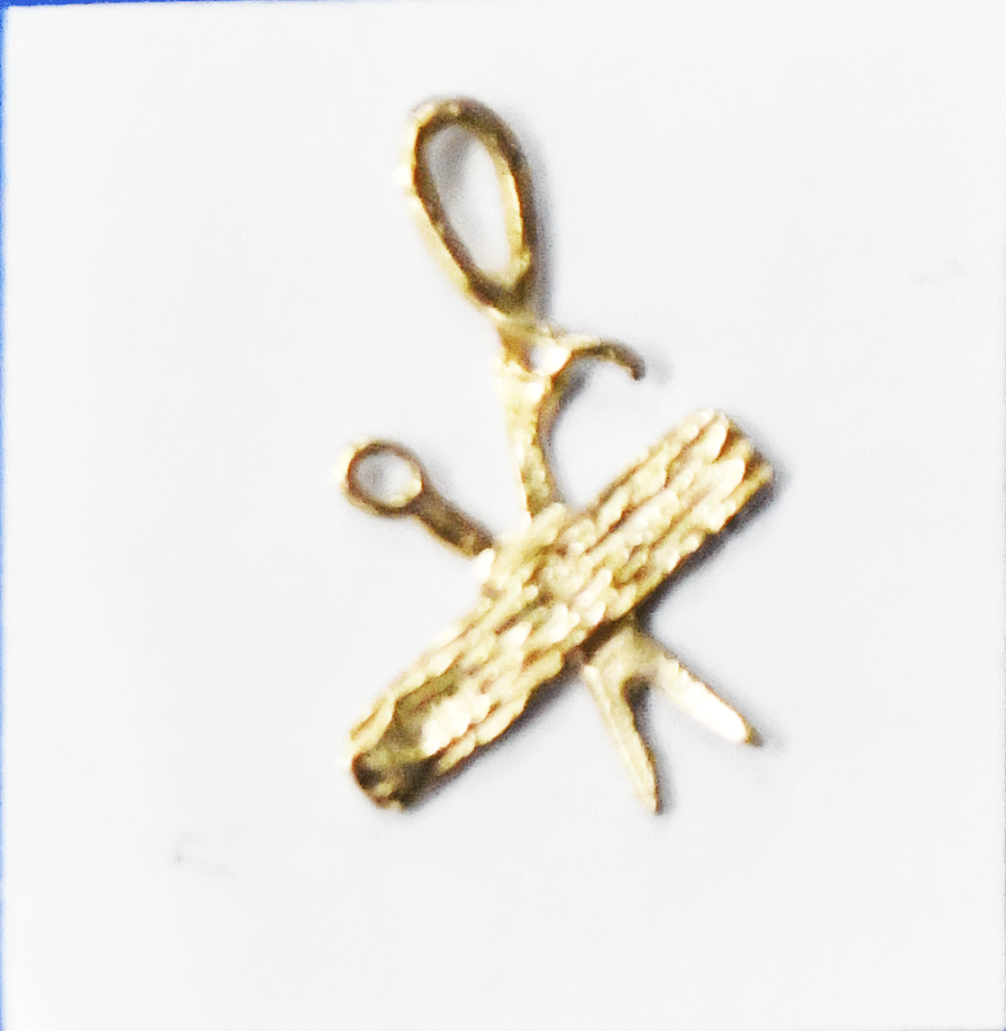925 Sterling & 14k Gold Scissors Ruler Small Pendant Charm 17mm x 10mm