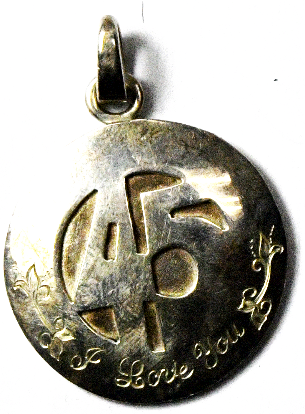 Sterling Silver Signed C 27mm Round I Love You 45 Pendant