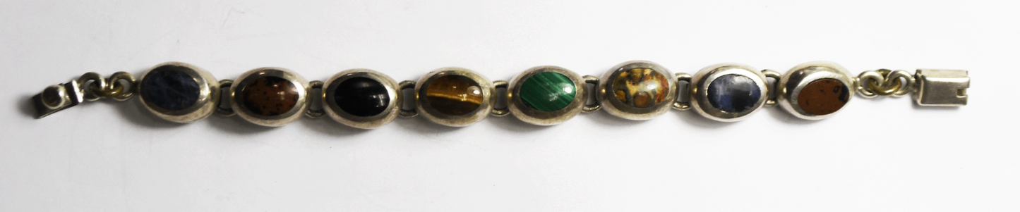 Sterling Silver Sodalite Rainforest Jasper Toggle Bracelet 17mm 7" 43g