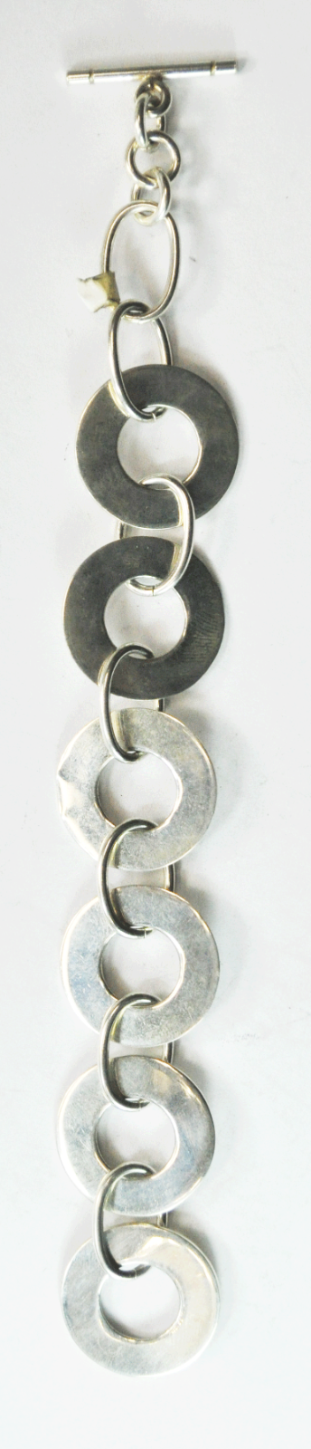 Sterling Silver Round Circle Hammered 25mm Link Toggle Bracelet 7-1/4" 37.7g