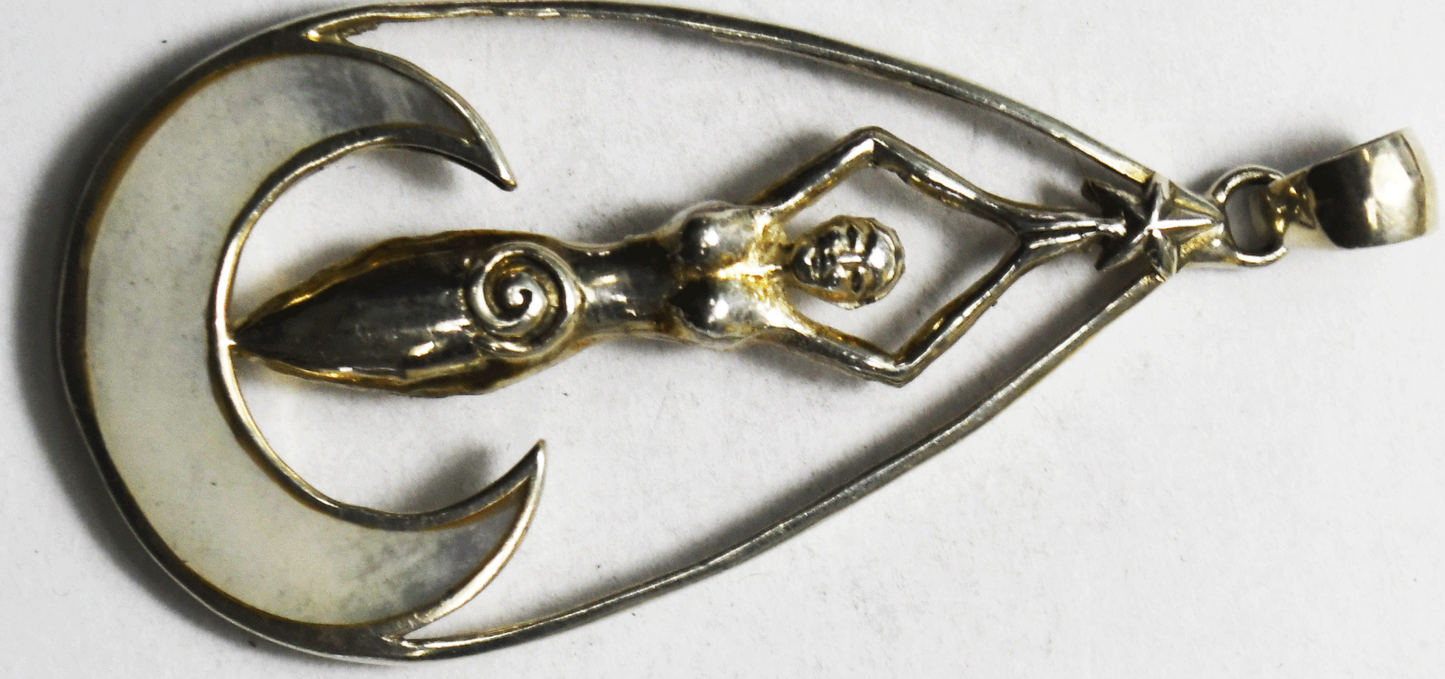 Sterling GDS Nautical Woman Sacrifice Crescent MOP Pendant 61mm x 30mm
