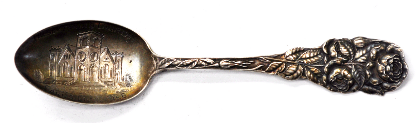 Sterling Watson Flower Rose Spoon Presbyterian Church Falls City NE 5-1/8"