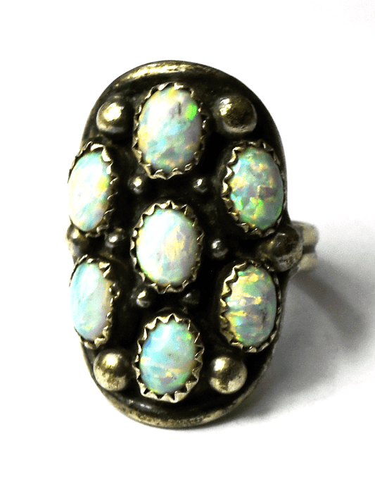 Sterling Silver JP Oval Opal Cluster Domed Ring 28mm Size 9