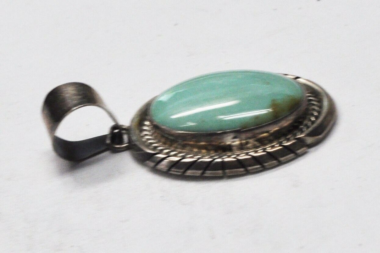 Sterling Silver Delvin John Navajo Oval Turquoise Pendant 48mm x 27mm