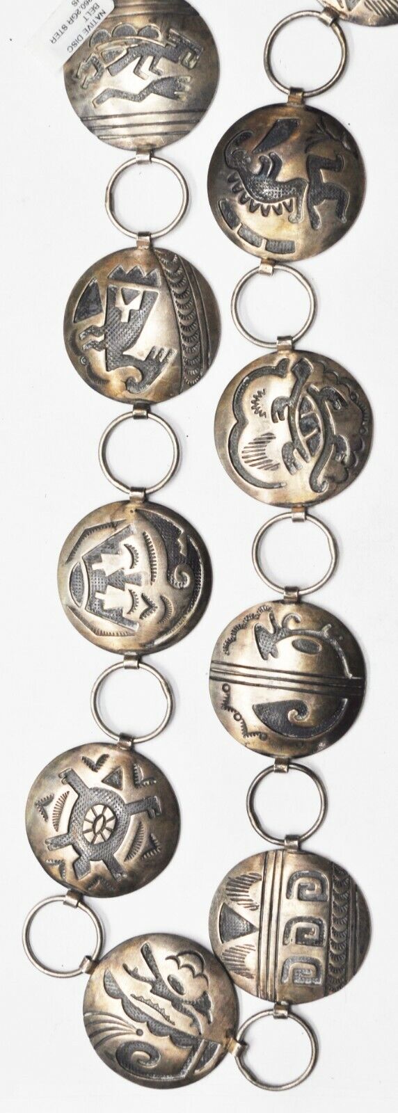 Sterling Silver Tribal 17 Different Discs Belt 37mm 40" Long Necklace