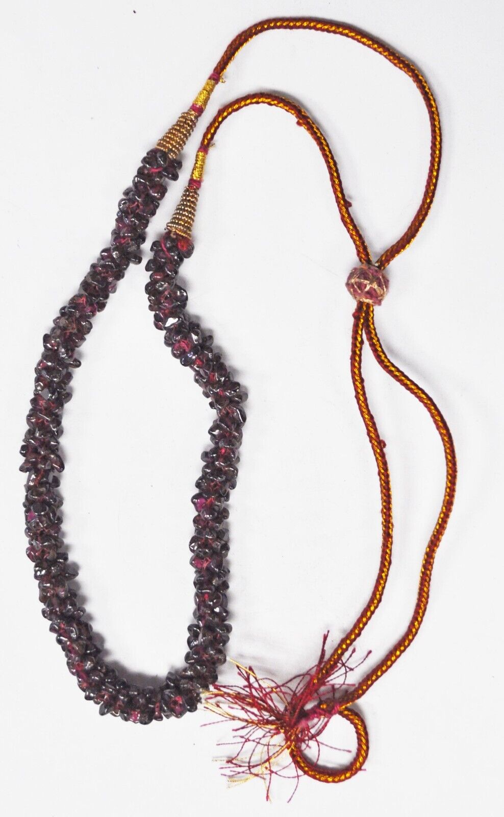 Amethyst Cluster Spike Bead Necklace Red Gold Nylon Cord Necklace 32"