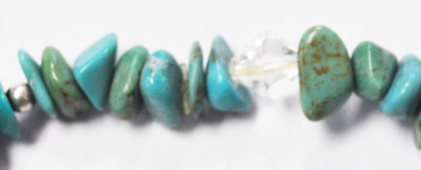 Turquoise Chunk Black & Clear Crystal Bead Bangle Bracelet 9mm