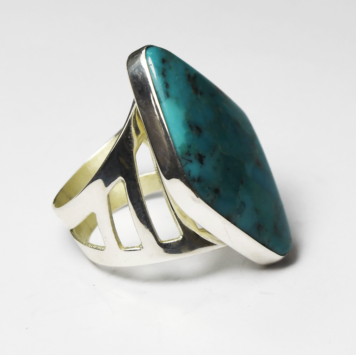 Sterling Desert Rose Compressed Turquoise Diamond Ring 31mm Size 8
