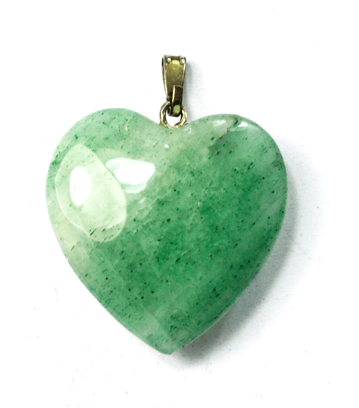 Sterling Silver Green & White Carved Jade Jadeite Heart Pendant 1"