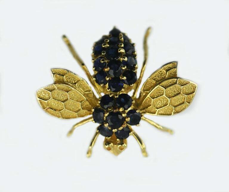 Michael Valitutti 14kt Yellow Gold Big Bumble Bee with 20 Sapphires 1.47ctw