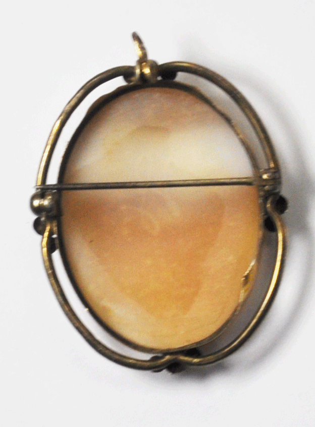 Gold Filled 3 Dot Halo Carved Shell Cameo Brooch Pin 43mm x 33mm
