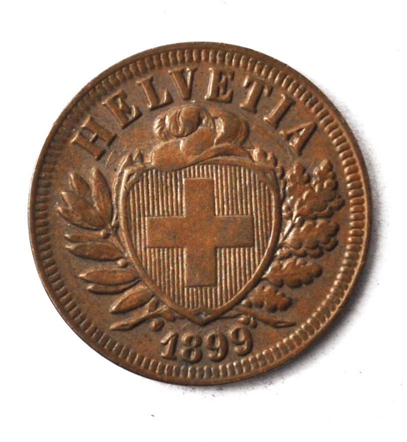 1899 Switzerland 2 Two Rappen KM# 4.2 Bronze Coin