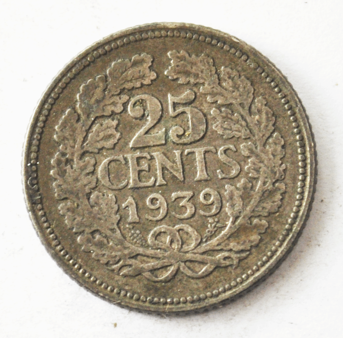 1939 Netherlands 25 Twenty Five Cents KM# 164 Silver Coin