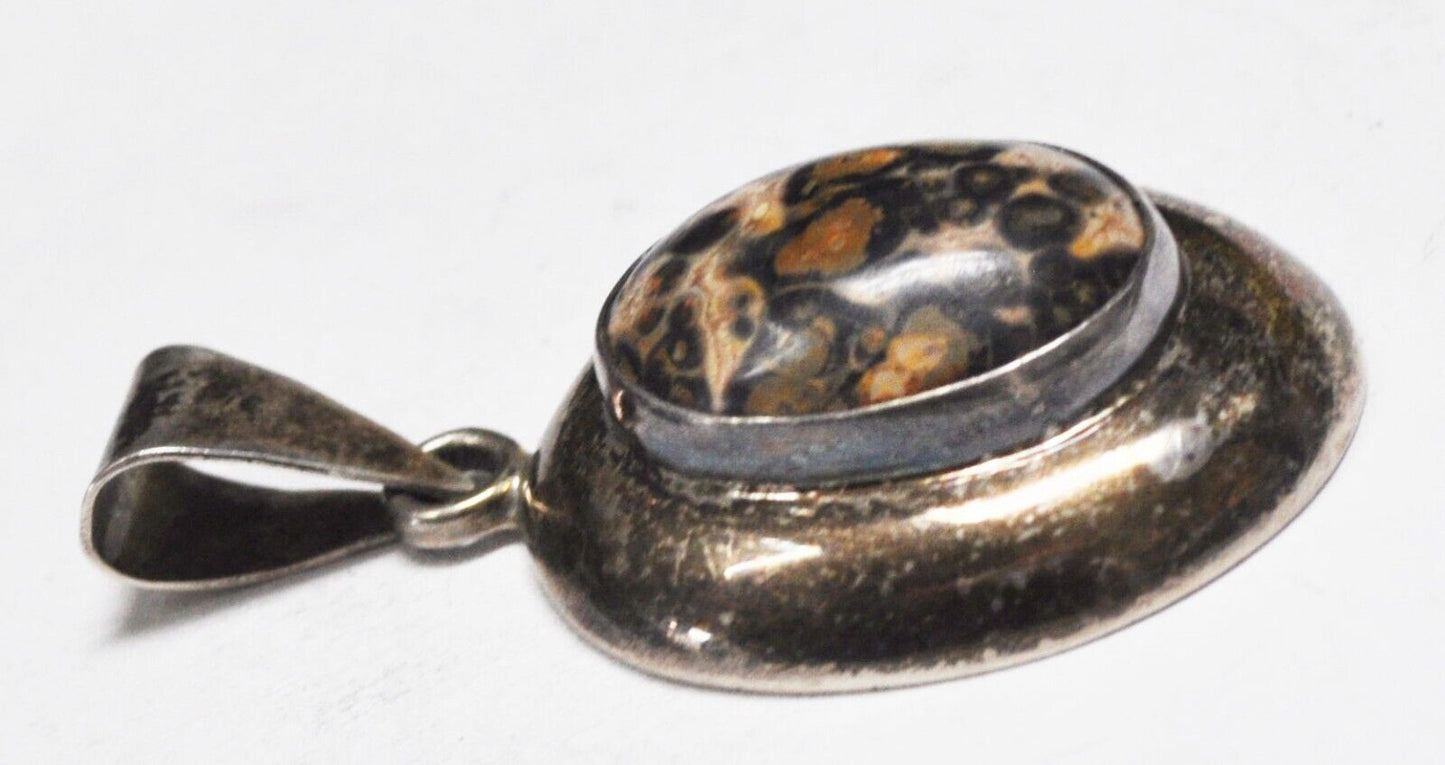 Sterling Silver TS-45 Mexico Leopard Jasper Oval Pendant 58mm x 33mm