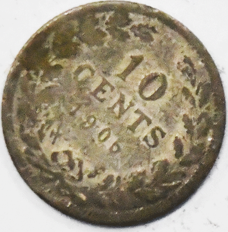 1906 10c Netherlands Ten Cents Silver Coin KM# 136
