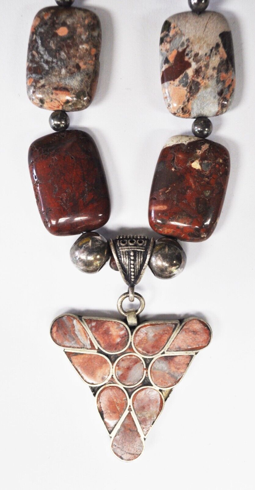 Sterling Silver 18mm Polychrome Jasper Bead Toggle Necklace 18" 56mm Pendant