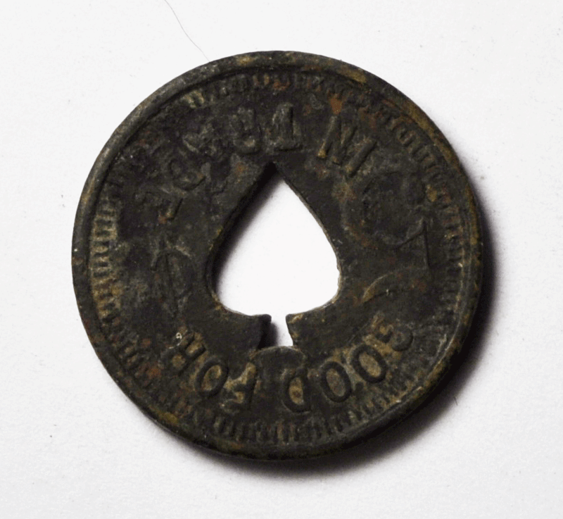 Dan Bres 5392 Lake Ave St Joseph MO Spade Cut Out 5c Trade Token 20.5mm