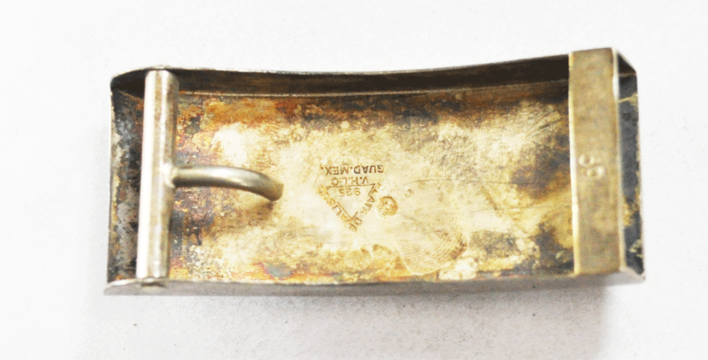 Sterling Plata De Jalisco Guadalajara Horse Turquoise Chip Belt Buckle 27x66mm