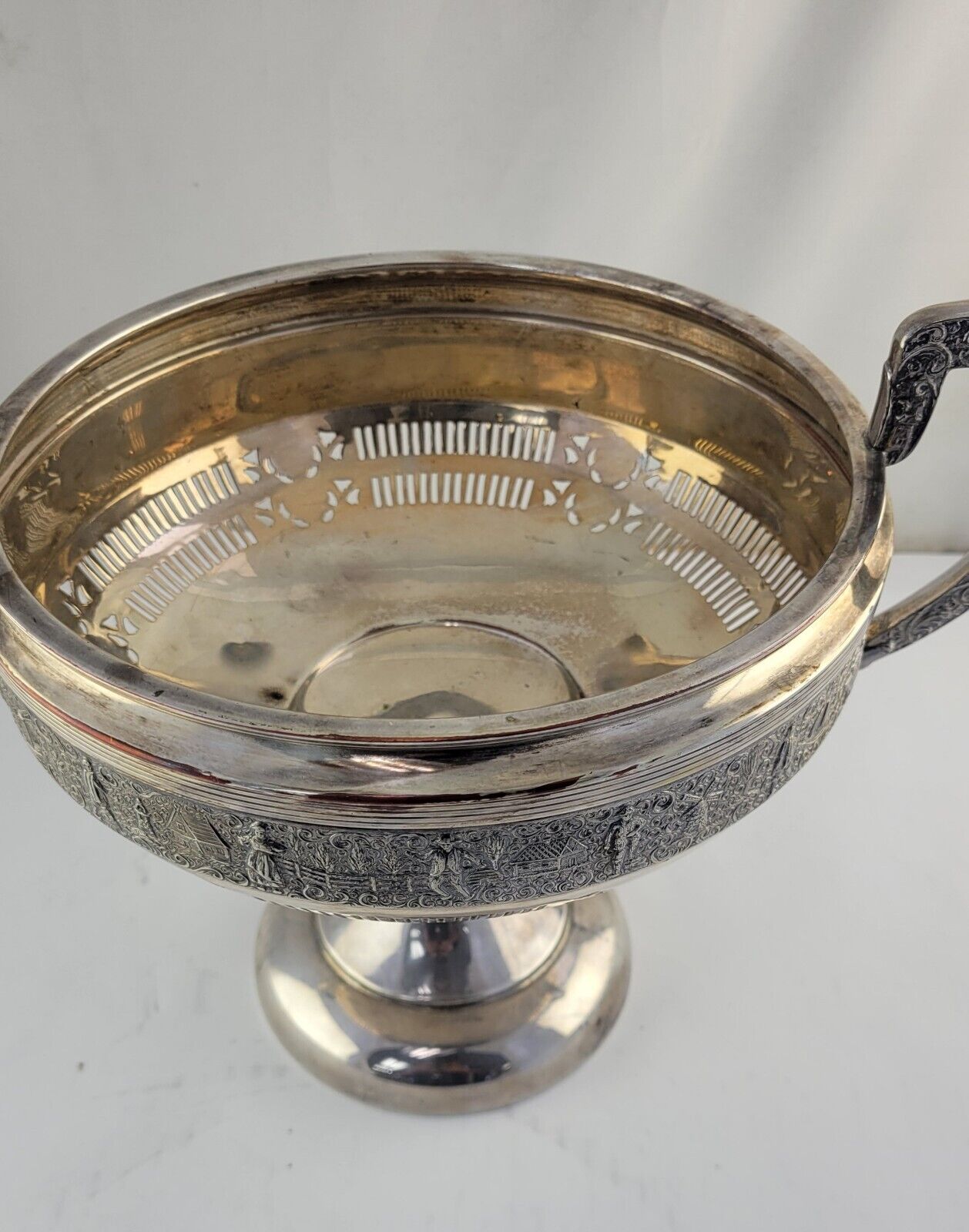 Friedman Silverplate Dutch Scenes Reticulated Repoussé Handled Centerpiece