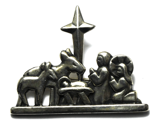 Sterling Silver James Avery Nativity Brooch Pin Manger 40mm x 31mm