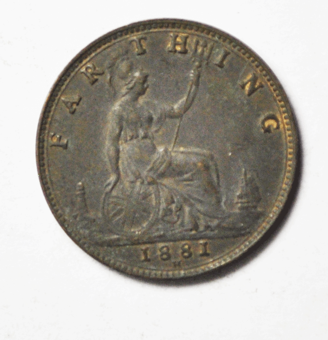 1881 H 1F Great Britain Farthing Copper Coin KM#753 Rare Uncirculated
