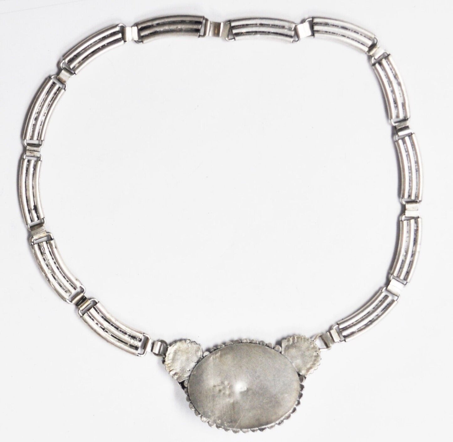 Sterling Silver Large Oval Blue Pendant 36mm 17.5" 9mm Necklace