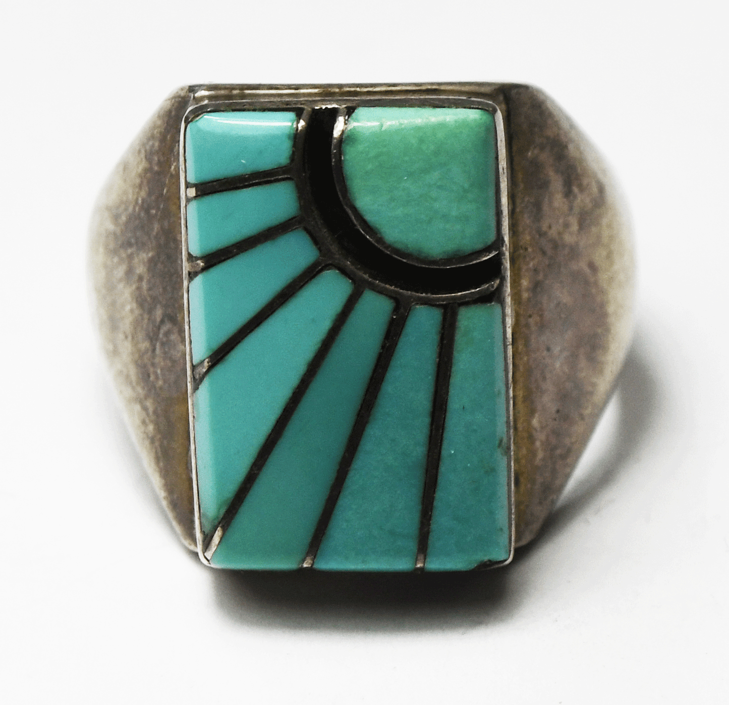 Sterling Silver Dick & Amy Quandelacy Turquoise Inlay Sun Ring 19mm Size 11-1/2