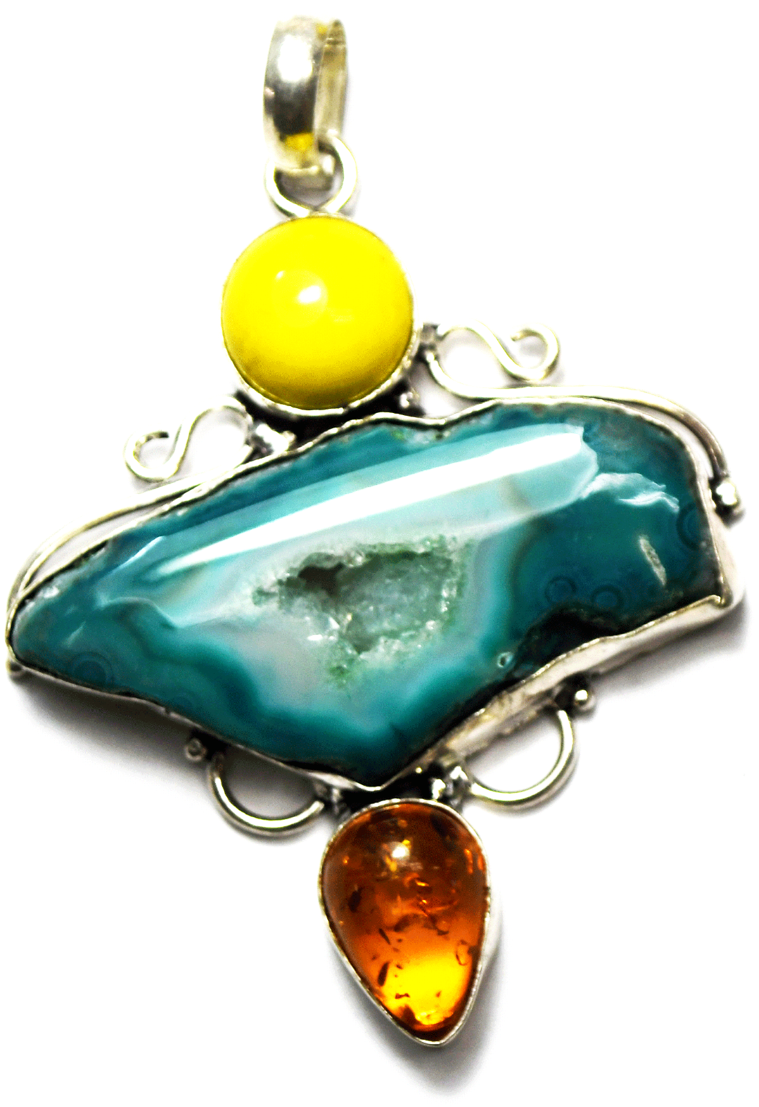 Sterling Silver Druzy Amber Large Pendant 66mm x 46mm