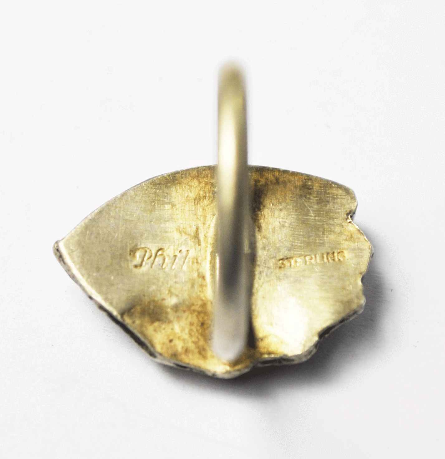 Sterling Silver Signed Phil MOP Mother of Pearl Leaf Ring 22mm Size 5-3/4