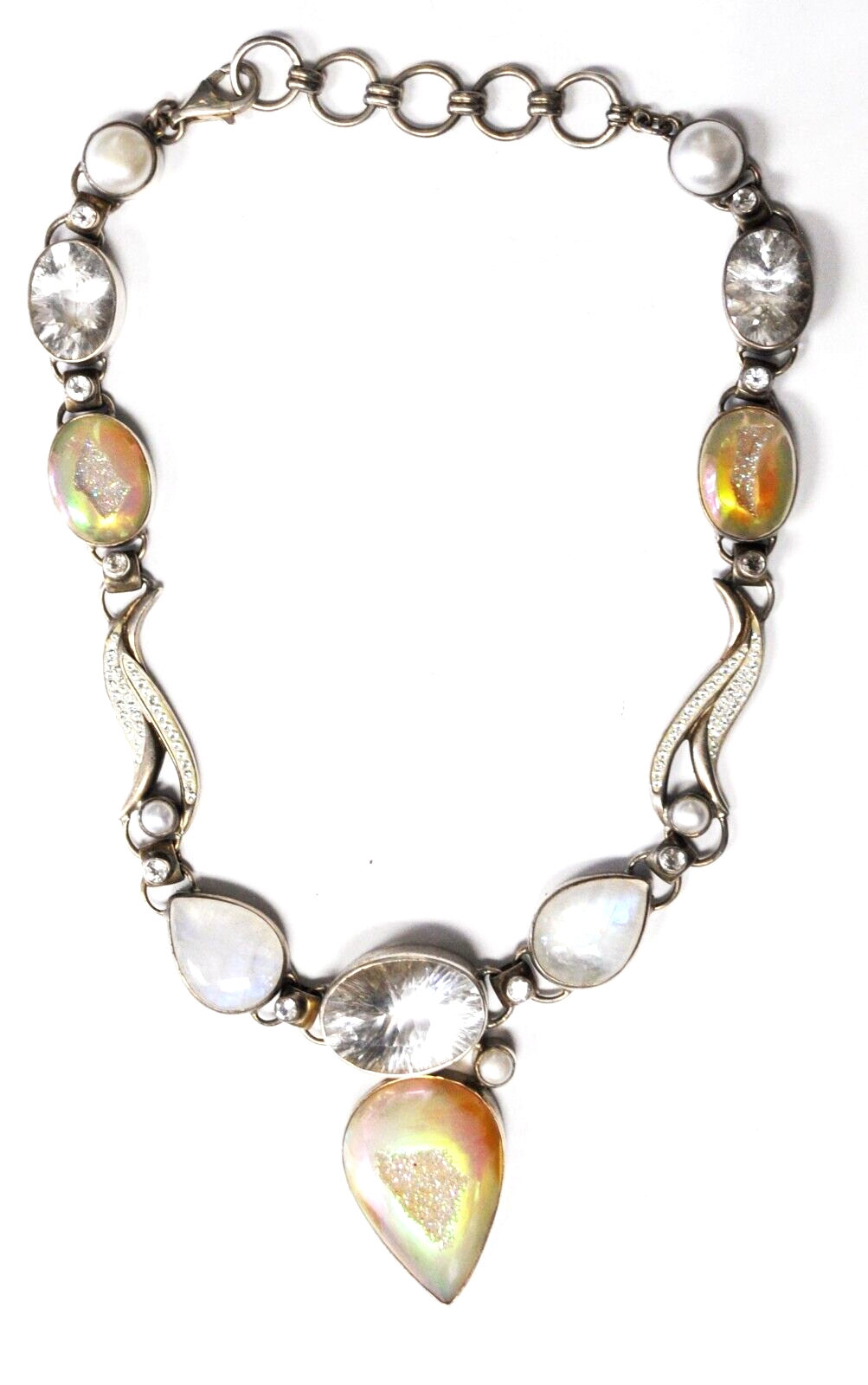 Sterling Silver Quartz CZ Peal 17" Necklace & 56mm Pendant Heavy 106g